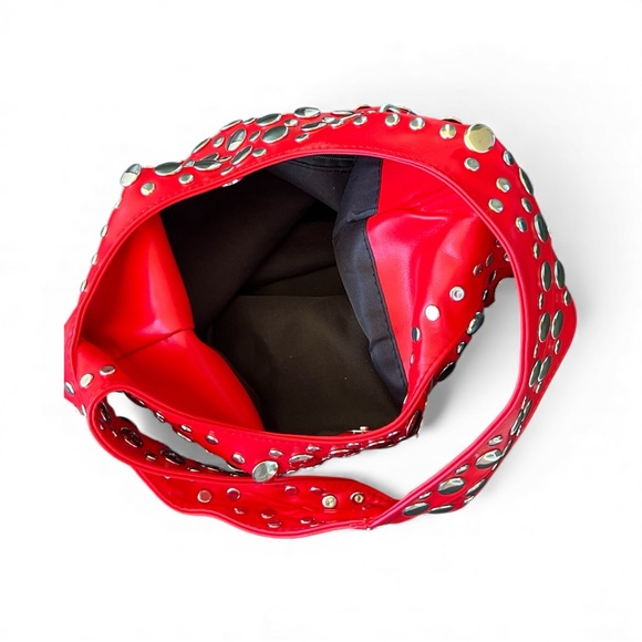 Red Studded Hobo Shoulder Bag - Picture 6 of 6